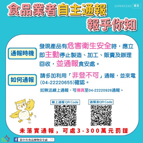 臺中市食品業者自主通報DM